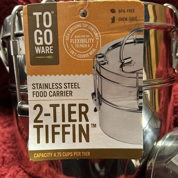 NWT To-Go Ware 2-Tier Stainless Steel Tiffin Lunch Box Plus Large Sidekick - Picture 2 of 8